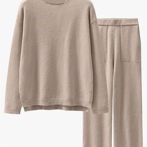 Chic Beige Knit Lounge Set
